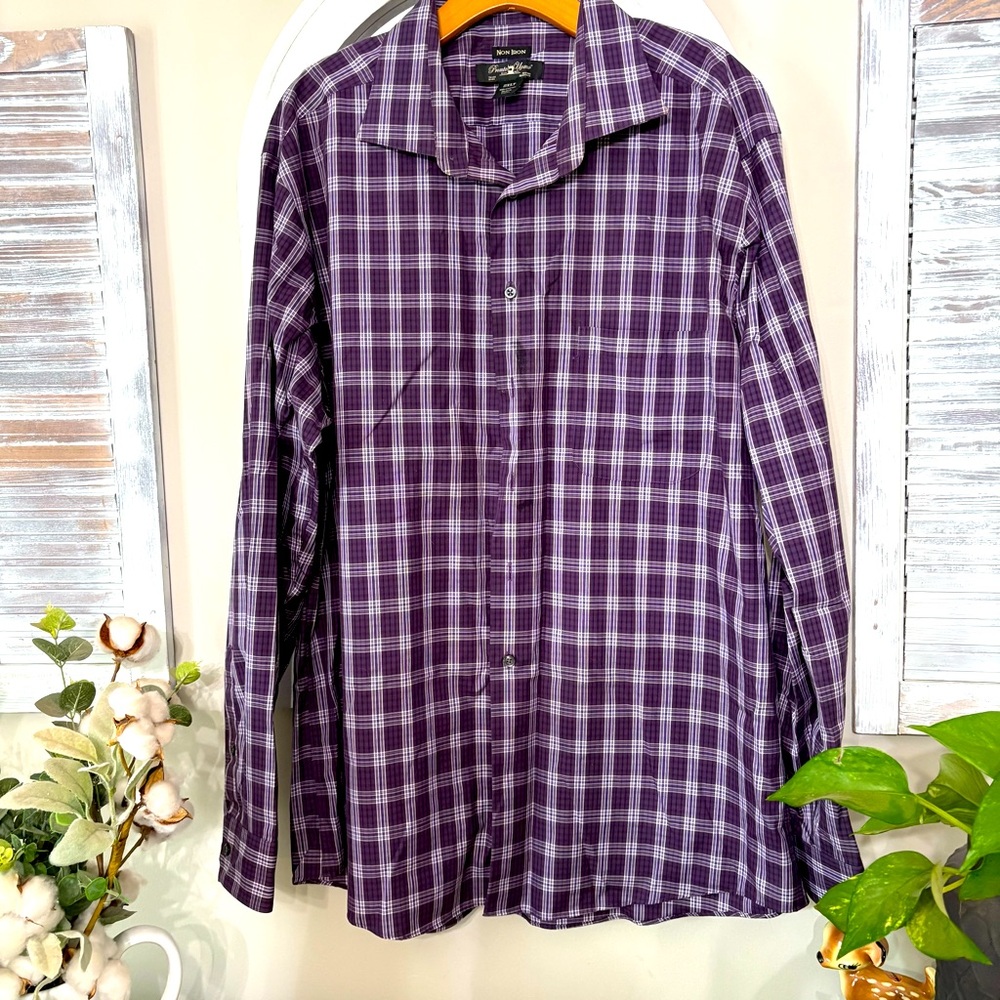 Pronto Uomo Purple Plaidish Men's Button Up Long sleeve Shirt sz 2xlt EUC